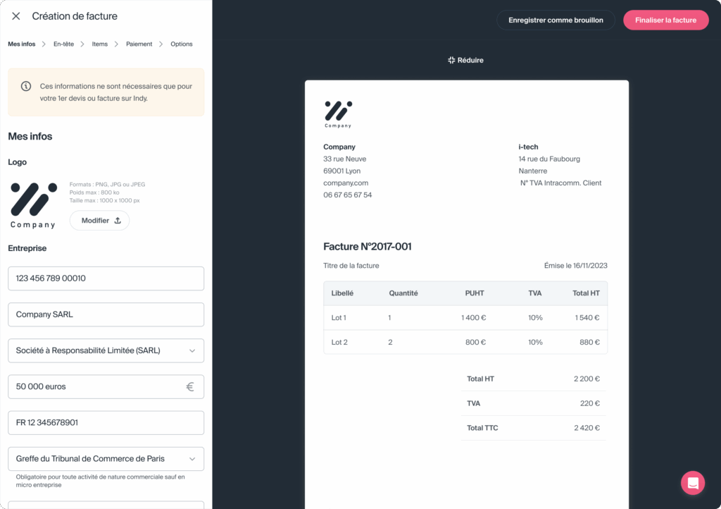 fonctionnement application comptabilité Indy